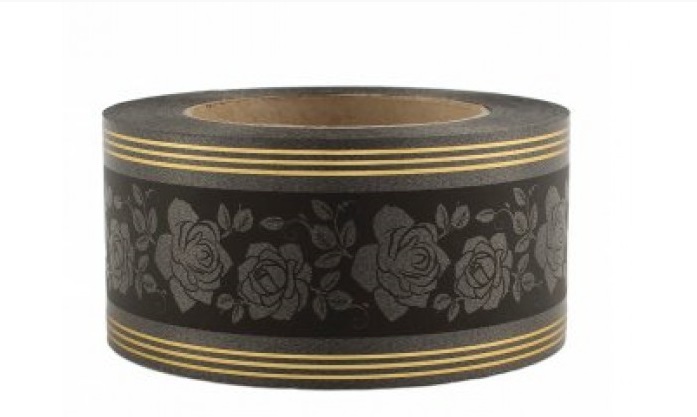 Лента черная "Роза" с золотой полосой 6 см